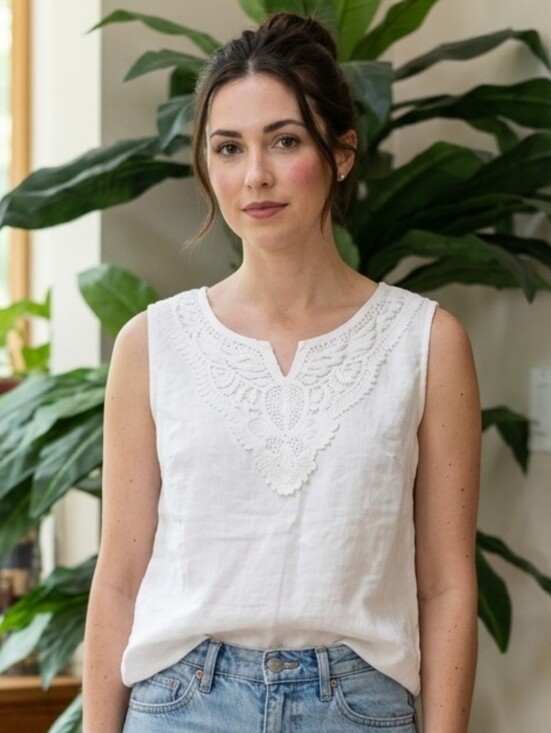 Lina Tomei Tops - Lina Tomei Women's White Linen Tank Top
